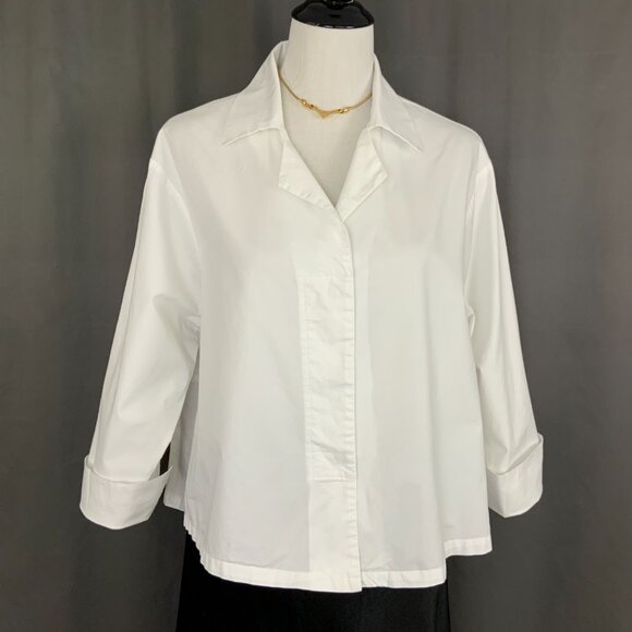 Planet By Lauren G White Cotton Button Up Swing Fit Shirt One Size Fits All - Picture 7 of 16